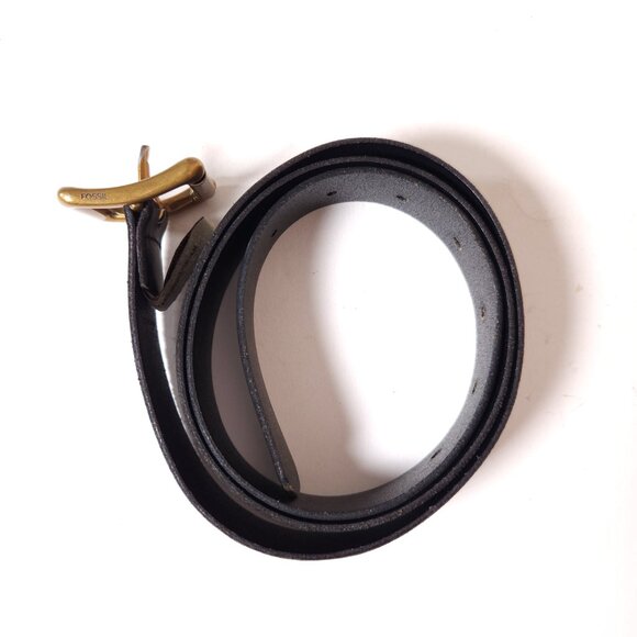 Fossil Black Leather Belt Womens Size Large 1" Wide Roller Buckle Classic - Picture 13 of 16